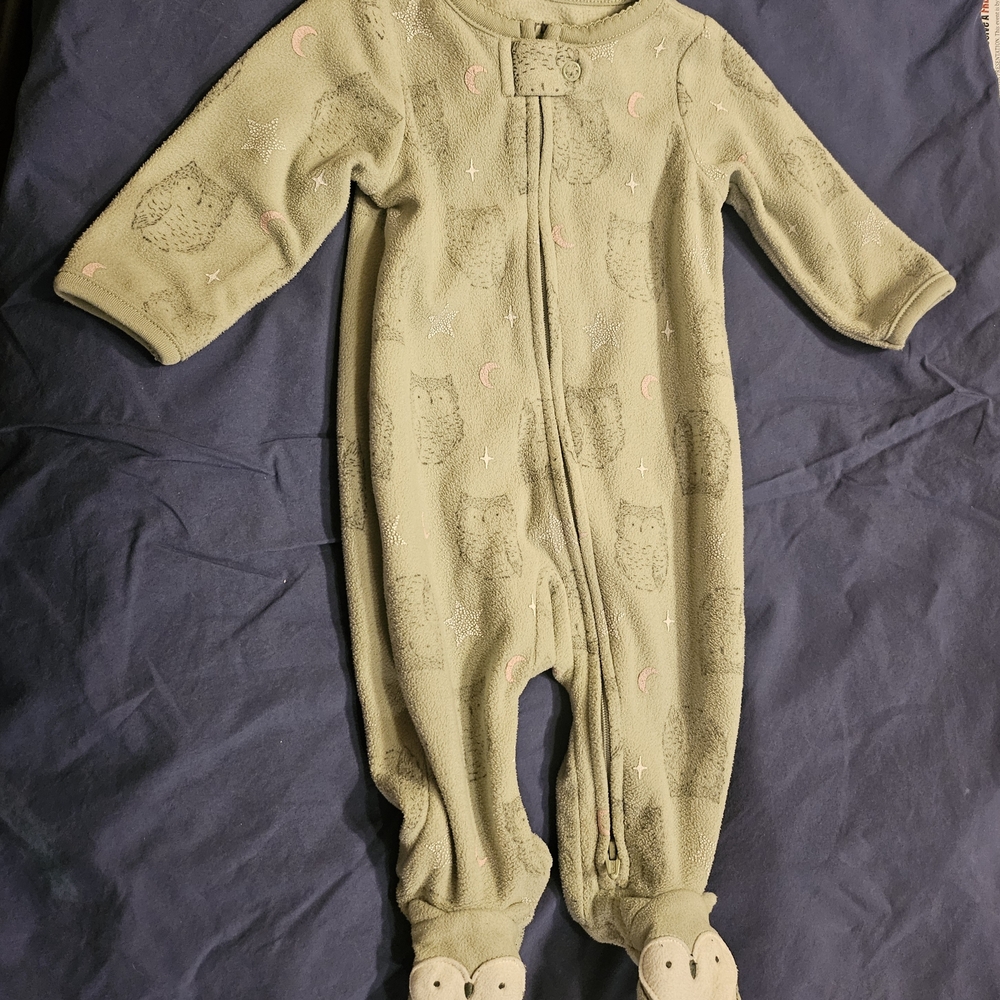 Child of Mine Sage Owl Print Footie, 0-3mo